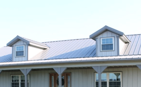 Dormers Pole barn with dormers added to the roofline for architectural detail.