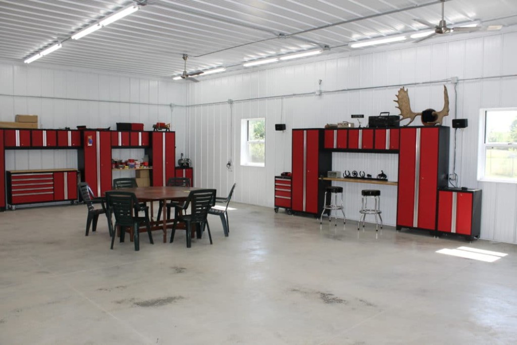 Interior Steel Liner Post-frame building interior finished with steel liner panels on the walls and ceiling.