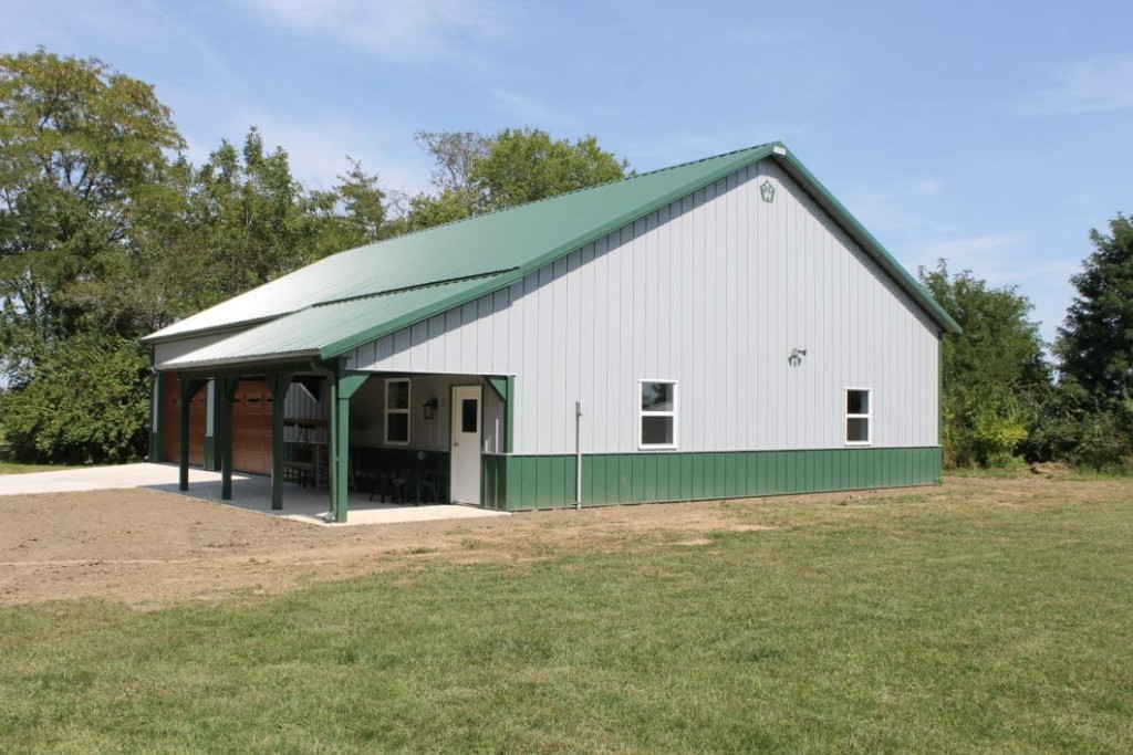Steel Wainscot Post-frame building with steel wainscot along the lower exterior wall.