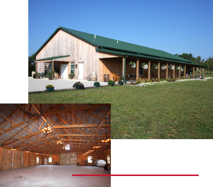 Event Barn with Covered Porch and Open Gathering Space | Walters Buildings Community event barn with covered porch and open interior gathering space with clear-span layout