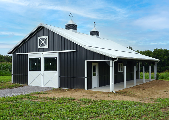 Black Horse Barn With White Roof Black Horse Barn With White Roof