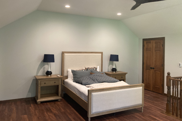 Shop with Living Quarters Bedroom Interior | Walters Buildings Shop with living quarters bedroom with finished interior and loft living space