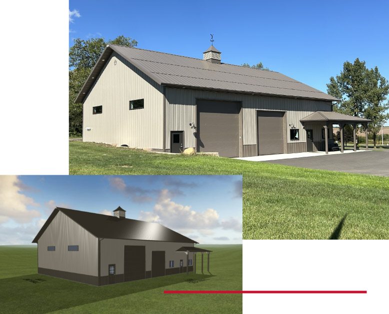 Man cave garage exterior with steel siding, large overhead doors, porch, and cupola This man cave garage interior includes a loft space accessed by a custom spiral staircase, creating additional room for relaxation, storage, or entertaining. The open layout below accommodates motorcycles and equipment, while the upper level adds a unique lifestyle element that transforms the garage into a multi-functional man cave space.