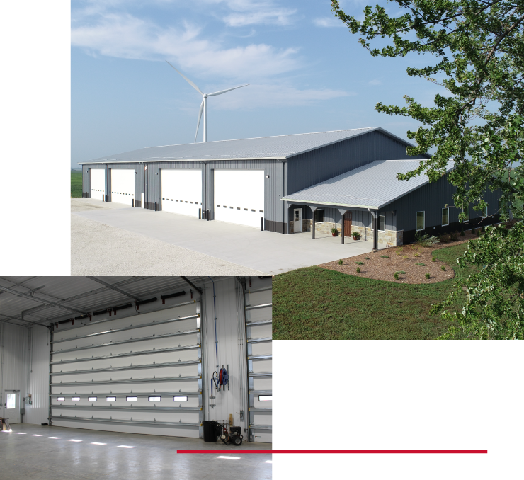 Large Equipment Storage Building with Overhead Door System | Walters Buildings Large equipment storage building with multiple overhead doors and interior access system for machinery storage