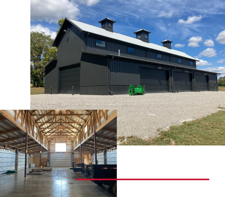 Custom Agricultural Equipment Storage Building | Walters Buildings Custom agricultural steel building with overhead doors and interior space for equipment storage