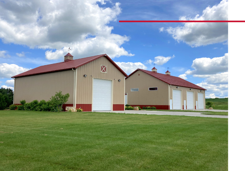 Commercial Storage Condo Buildings with Multiple Bays | Walters Buildings Commercial storage condo buildings with multiple overhead doors, walk doors, cupolas, and shared driveway