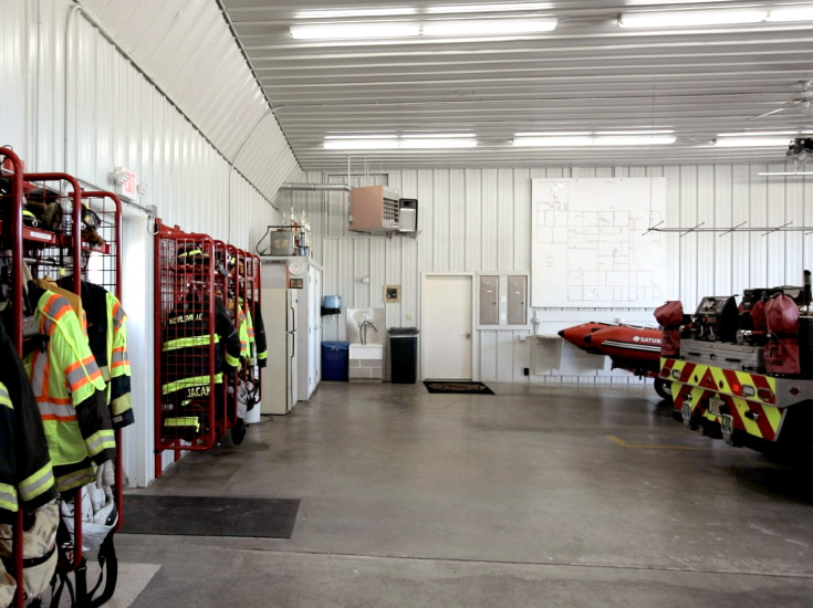 Kohlsville Fire Department Gear Storage and Apparatus Bay Kohlsville Fire Department firefighter gear lockers inside the fire station apparatus bay