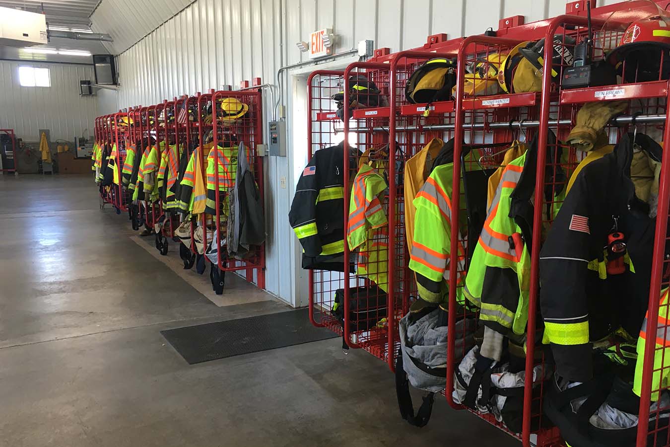 Kohlsville Fire Department firefighter gear lockers inside the fire station