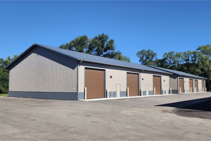 Storage Condominiums with Multiple Garage Units | Walters Buildings storage condominiums building with multiple garage units and wide paved access area