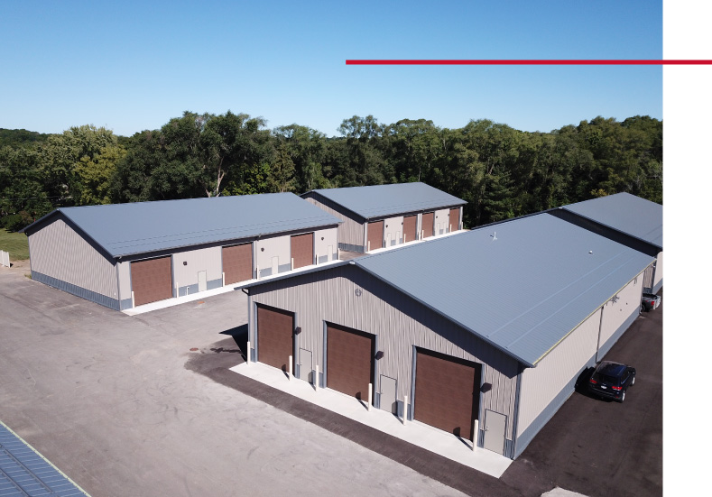 Storage Condominiums Development Aerial View | Walters Buildings storage condominiums development with multiple buildings and garage units from aerial view