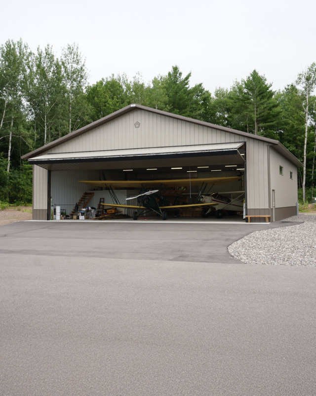 Airport Hangar with Large Aircraft Door | Walters Buildings airport hangar with large aircraft door in Manitowish Waters Wisconsin