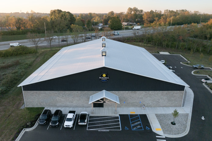 138' x 152' Pickleball Paddock indoor pickleball facility aerial exterior