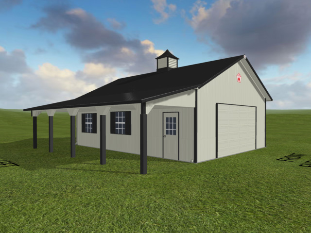Custom post-frame building design preview showing garage and workshop layout for Allenton Wisconsin property Custom post-frame building design preview showing garage and workshop layout for Allenton Wisconsin property