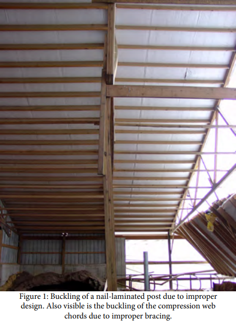 Post frame barn with damaged trusses