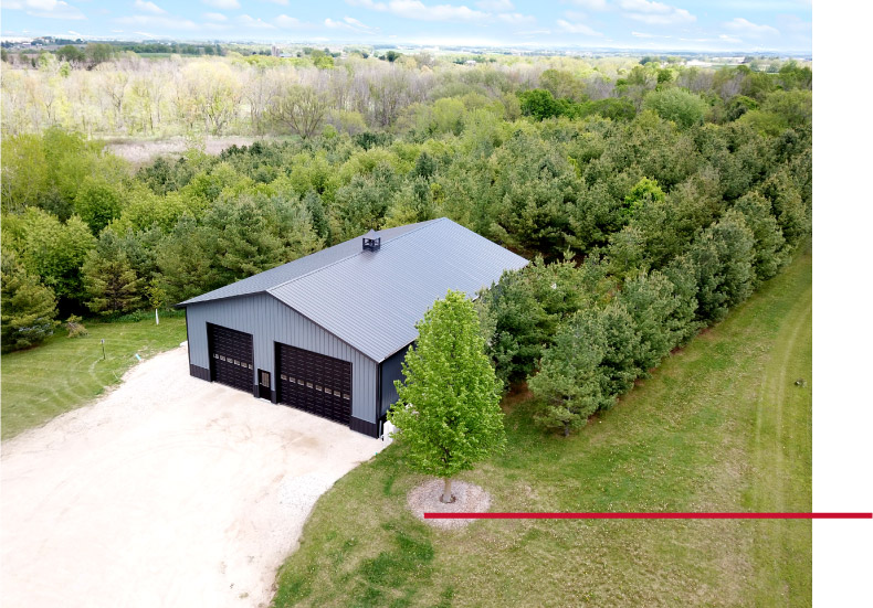 Aerial View of the Custom Post-Frame Equipment Storage Building Aerial View of the Custom Post-Frame Equipment Storage Building